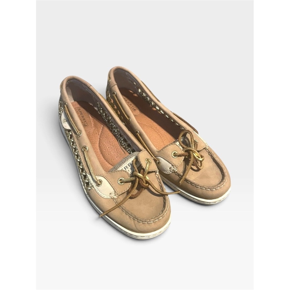 Sperry Women's Tan Gold Angelfish Woven Leather Boat Shoes 9432212 Size 9M